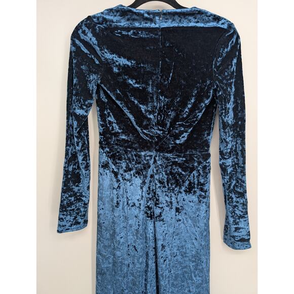 Galvan London Long-Sleeve Deep-V Hammered Velvet Cocktail Dress SZ 4 Blue #1D459 - Picture 7 of 16